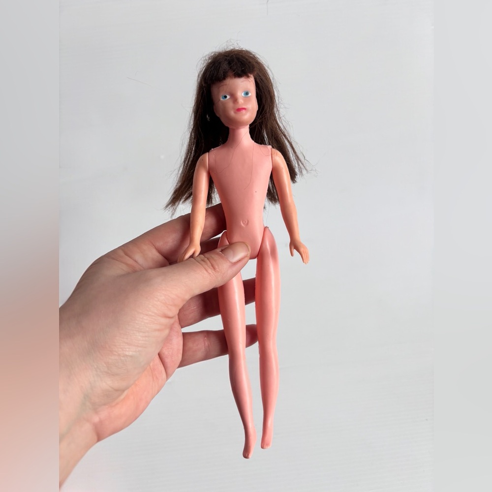 Vintage Hong Kong Plastic Doll Brunette Blue Eyes 8 Inch